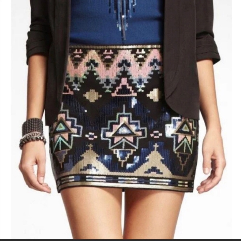 Nwot Sequin Aztec Print Mini From Express Sz S - image 1